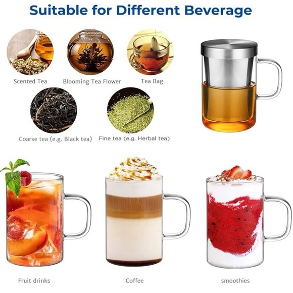 Ecooe Borosilicate Glass Tea Infuser Cup with Lid 16.9oz. - Picture 8 of 8